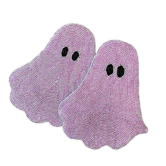 Rachel Zoe PINK GHOST Beaded Placemat 15in Halloween Glam Decor Set of 2 New - Picture 2 of 13